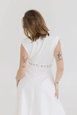 Isla Sleeveless Crochet Lace Trim Midi Dress White