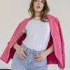 Jamie Long Sleeve Notched Lapel Double Breasted Blazer Pink