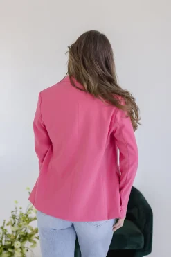 Jamie Long Sleeve Notched Lapel Double Breasted Blazer Pink