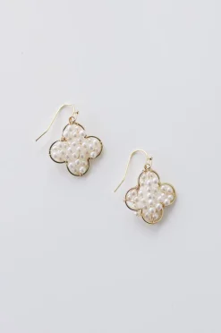 Janis Pearl Clover Charm Earrings Gold