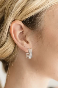 Jaye Metallic Mesh Square Hoop Earrings Silver
