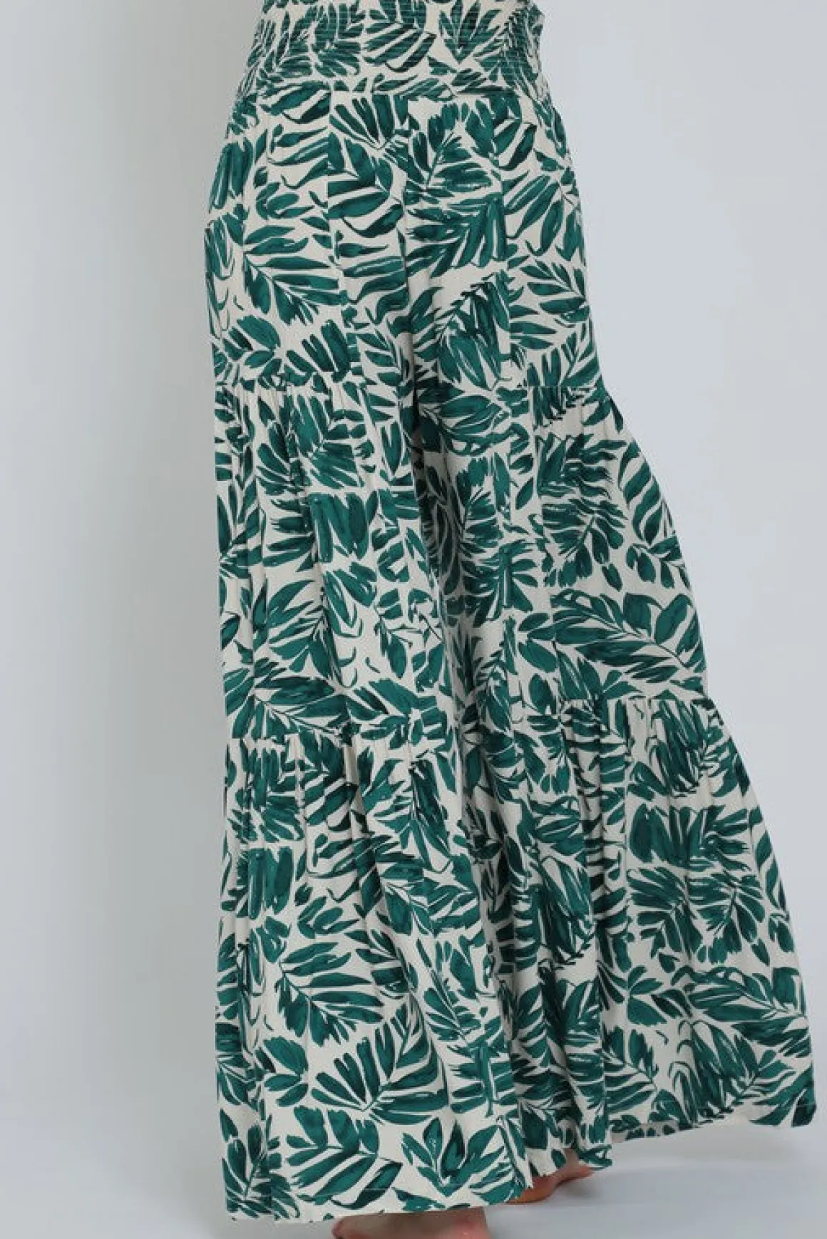 Jeanette High Waist Tie Tropical Print Wide Leg Pants Green