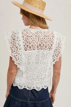 Jocelyn Flutter Sleeve Crochet Lace Top White