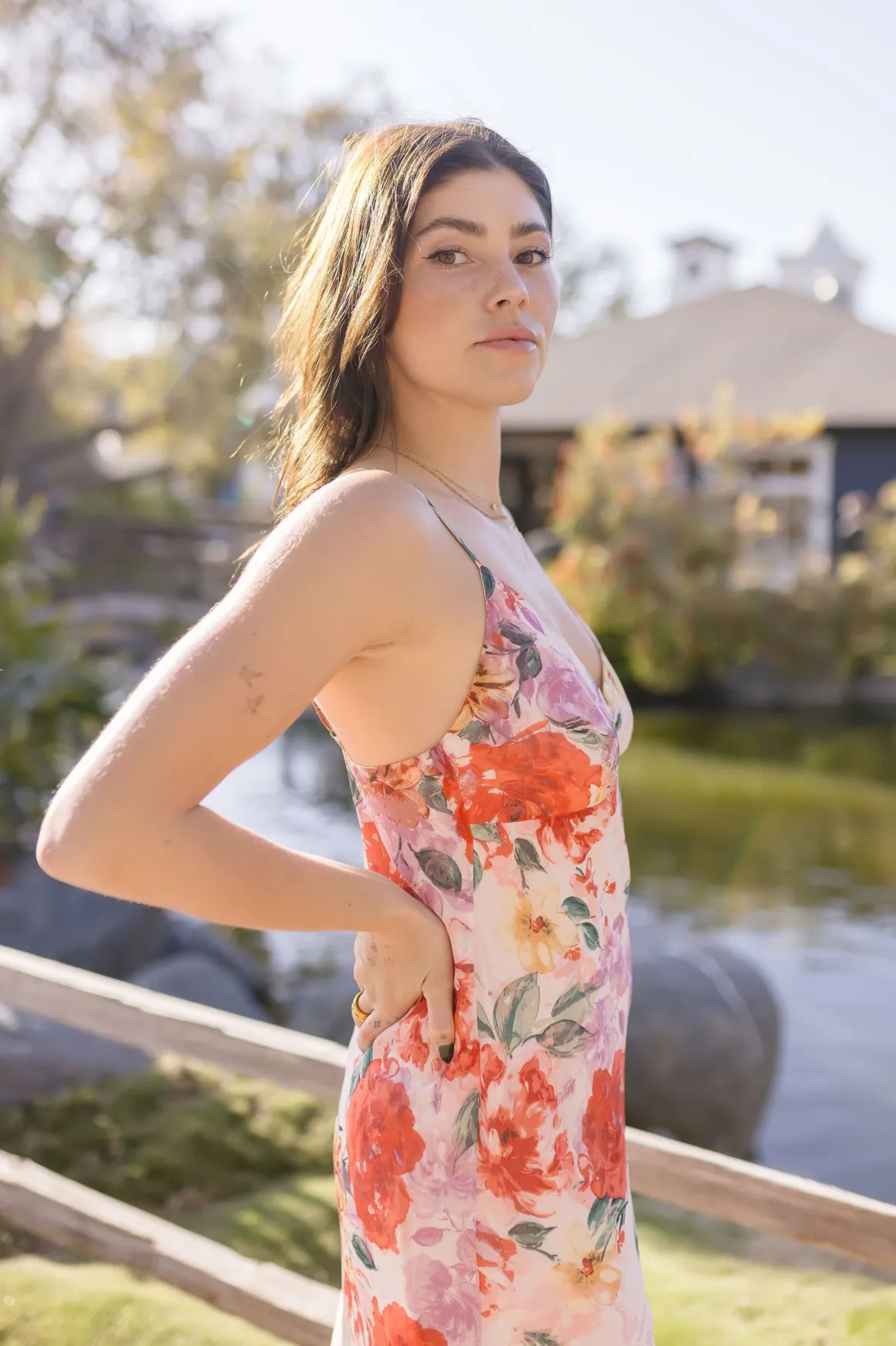Josephine Sleeveless Floral Print Satin Slip Midi Dress Pink