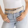 Julia Square Metal Buckle Vegan Leather Belt Taupe