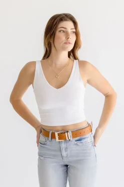 Julia Square Metal Buckle Vegan Leather Belt Cognac