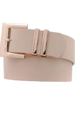 Julia Square Metal Buckle Vegan Leather Belt Taupe