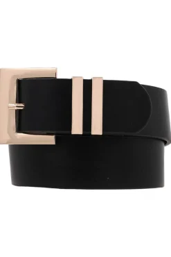 Julia Square Metal Buckle Vegan Leather Belt Black