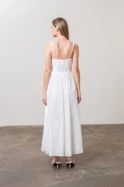 Julianne Sleeveless Pleated Front Tie Maxi Dress White