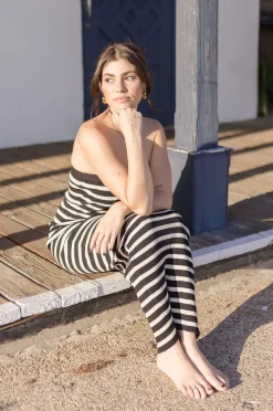 Kara Strapless Stripe Print Knit Maxi Dress Black