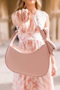 Kate Vegan Leather Bow Charm Shoulder Purse Pink