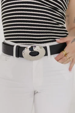 Katie Hammered Oval Buckle Belt Silver