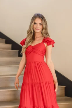 Kendall Ruffle Sleeve Maxi Dress Red