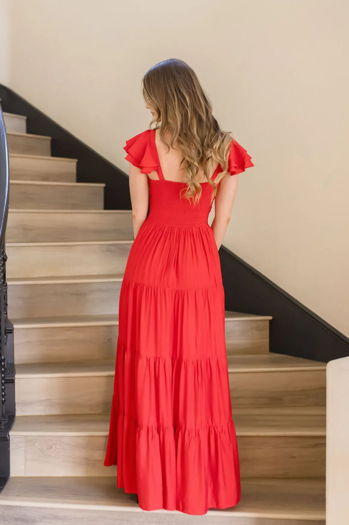 Kendall Ruffle Sleeve Maxi Dress Red