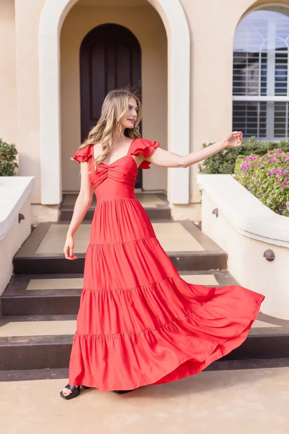 Kendall Ruffle Sleeve Maxi Dress Red
