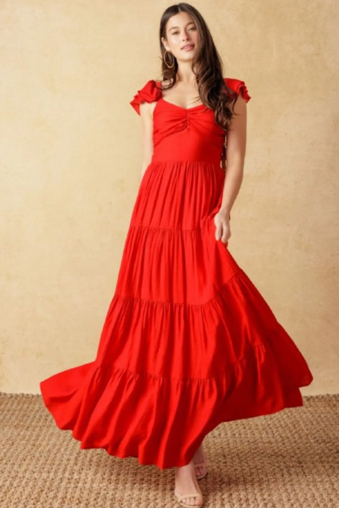 Kendall Ruffle Sleeve Maxi Dress Red