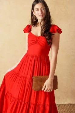 Kendall Ruffle Sleeve Maxi Dress Red