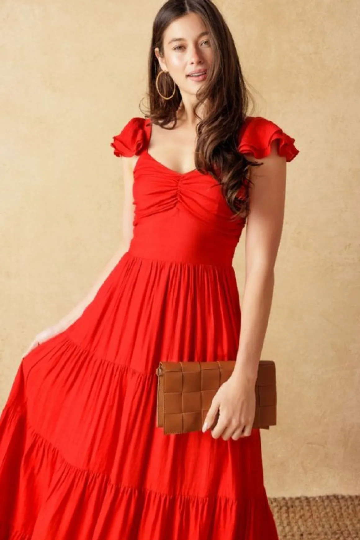 Kendall Ruffle Sleeve Maxi Dress Red