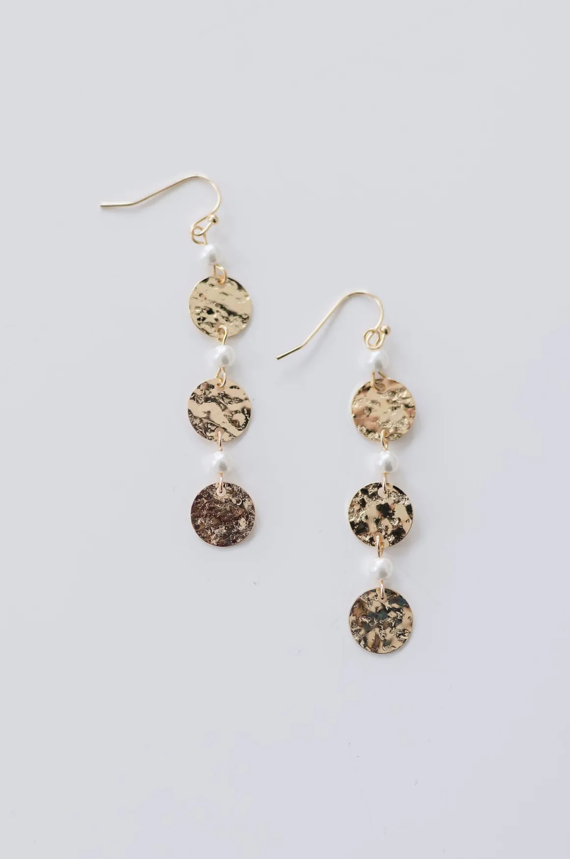 Kenna Pearl Round Hammered Drop Earrings Gold