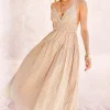 Kennedy Sleeveless Stripe Print Midi Dress Taupe
