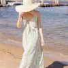 Kili Sleeveless Back Tie Abstract Print Maxi Dress Green