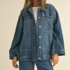 Kimber Long Sleeve Side Tie Oversized Denim Jacket Dark Wash