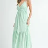 Kinsley Sleeveless Shoulder Tie Eyelet Maxi Dress Mint
