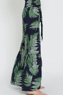 Laura Tropical Print Front Tie Wide Leg Pants Navy