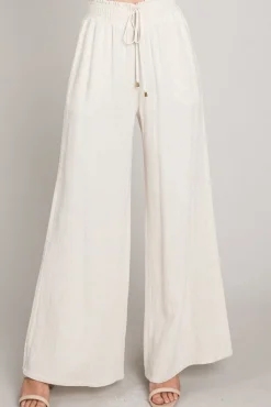 Leah Drawstring Linen Wide Leg Pants Nude