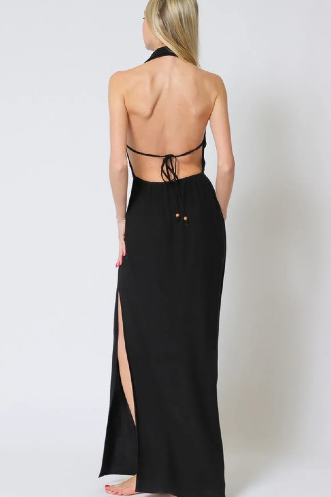 Leilani Sleeveless Cowl Neck Low Open Back Maxi Dress Black