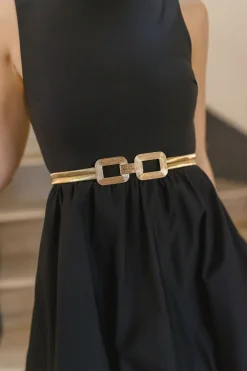 Lenny Double Square Metal Link Stretch Belt Gold
