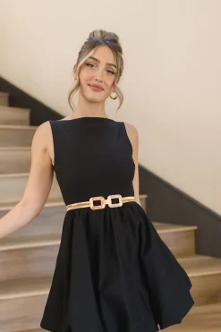 Lenny Double Square Metal Link Stretch Belt Gold