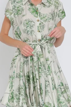 Lexa Short Sleeve Floral Print Button Down Mini Dress Green