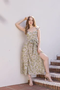 Lizette Flutter Sleeve Waist Tie Maxi Dress Lavender