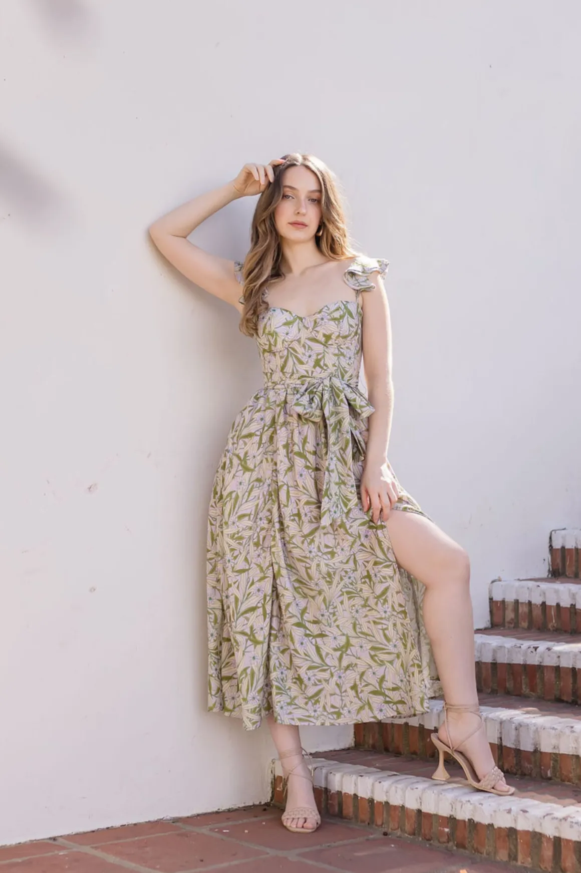 Lizette Flutter Sleeve Waist Tie Maxi Dress Lavender