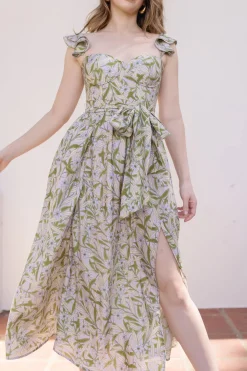 Lizette Flutter Sleeve Waist Tie Maxi Dress Lavender