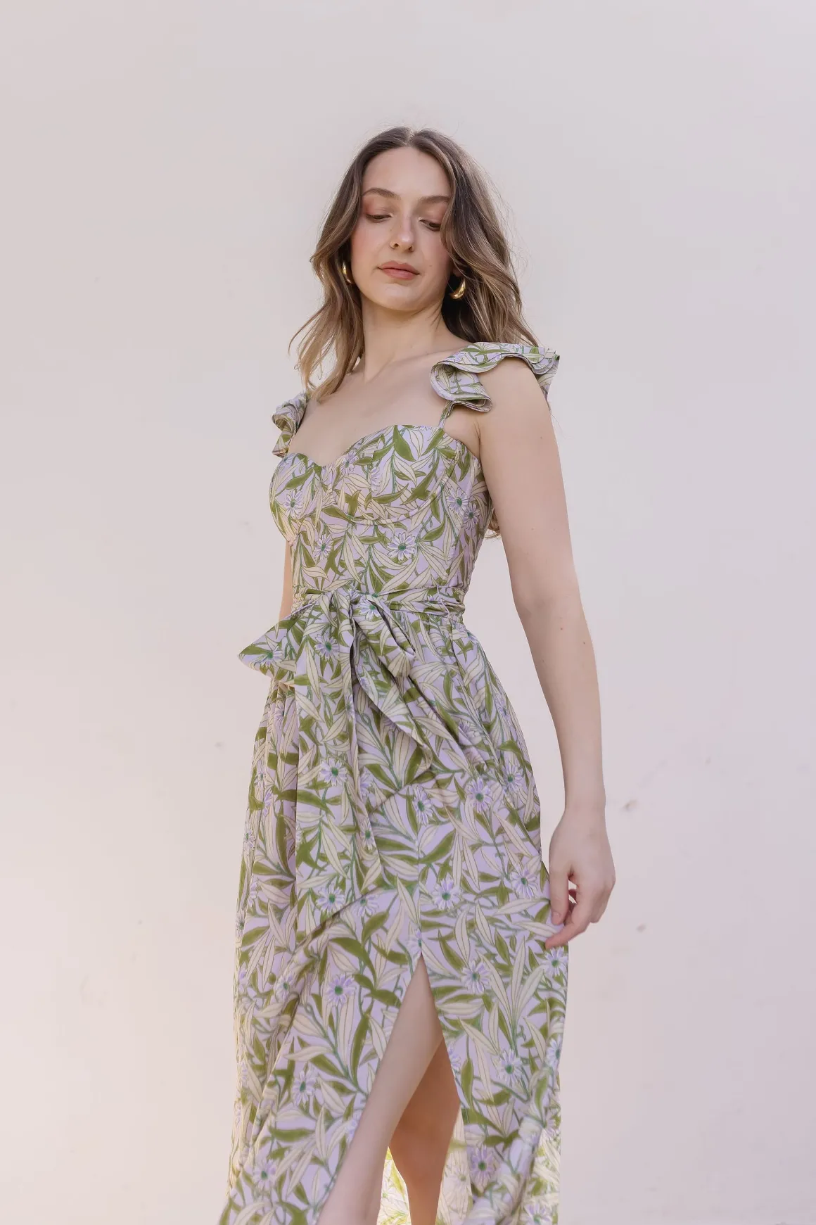 Lizette Flutter Sleeve Waist Tie Maxi Dress Lavender