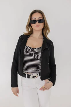 London Vegan Suede Moto Jacket Black
