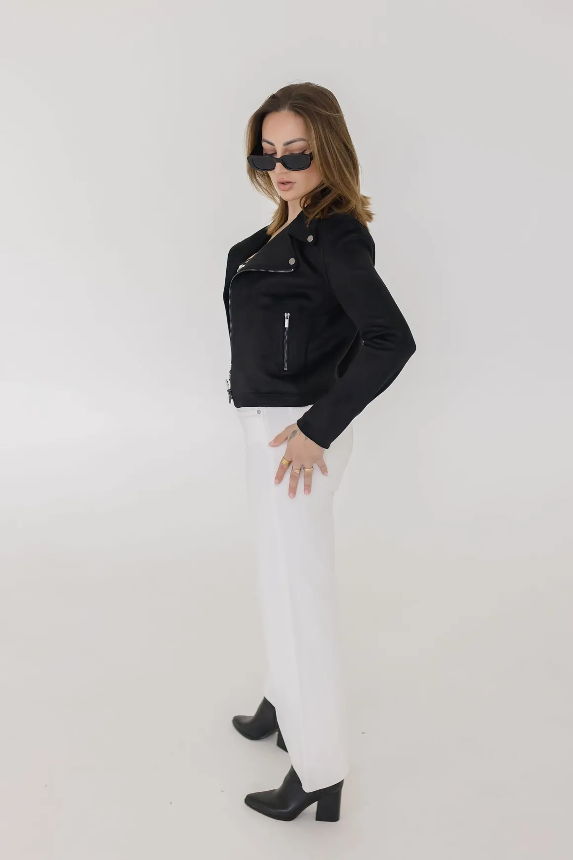 London Vegan Suede Moto Jacket Black