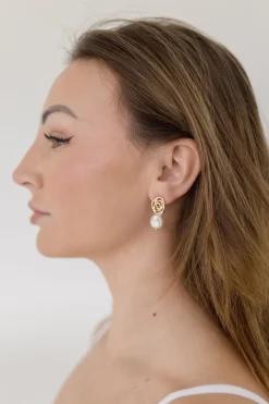 Lori Textured Drop Pearl Earrings Gold