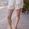 Lou High Waist Stripe Print Linen Shorts Natural