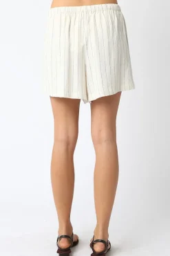 Lou High Waist Stripe Print Linen Shorts Natural