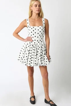 Lyla Sleeveless Polka Dot Print Mini Dress White