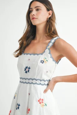 Maddie Sleeveless Embroidered Floral Print Mini Dress Navy