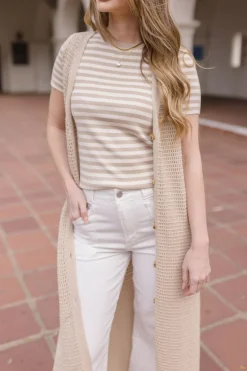 Mae Sleeveless Knit Button Down Long Cardigan Taupe