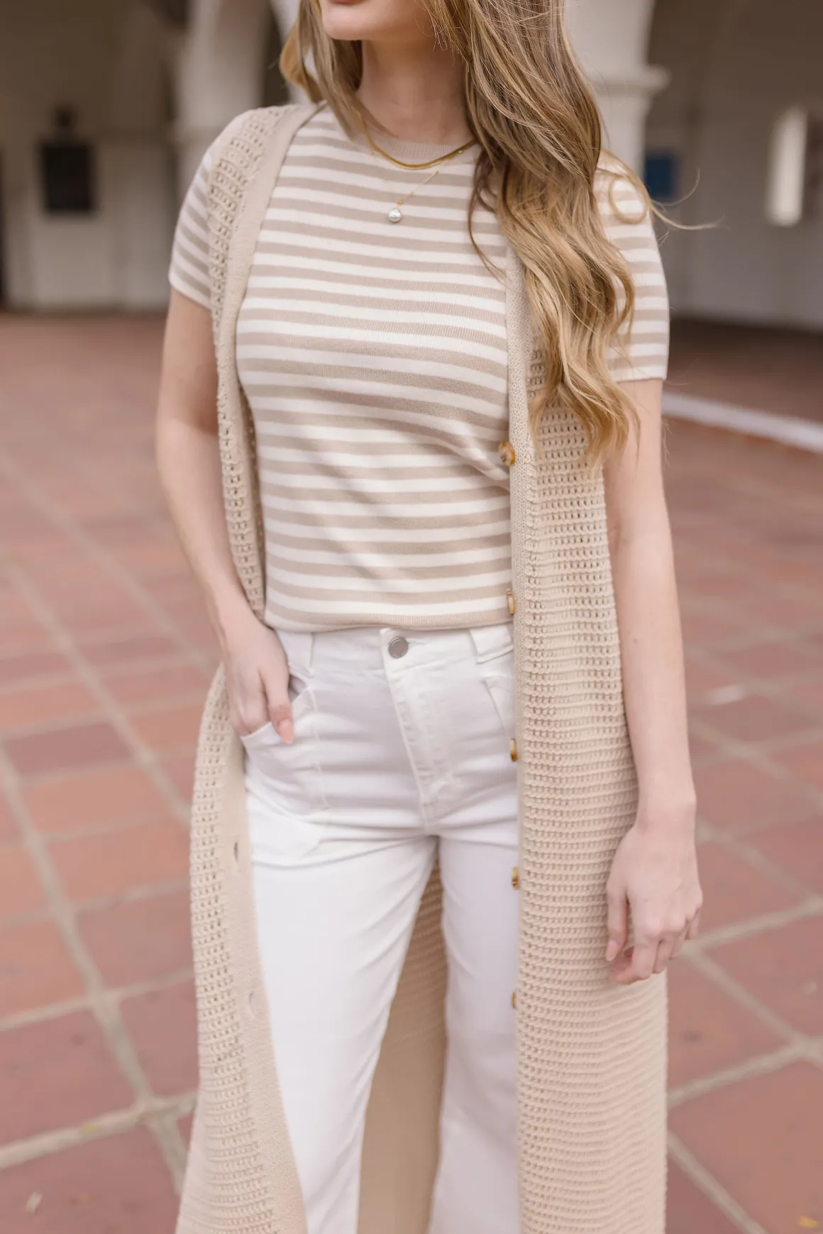 Mae Sleeveless Knit Button Down Long Cardigan Taupe