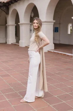 Mae Sleeveless Knit Button Down Long Cardigan Taupe