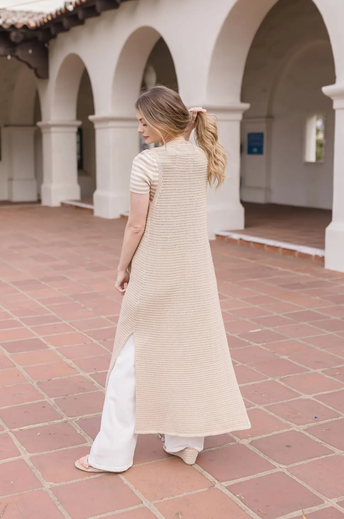 Mae Sleeveless Knit Button Down Long Cardigan Taupe