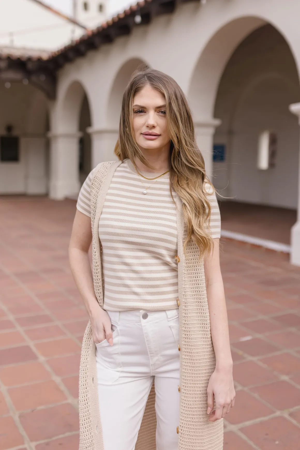 Mae Sleeveless Knit Button Down Long Cardigan Taupe