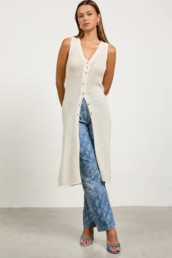Mae Sleeveless Knit Button Down Long Cardigan White